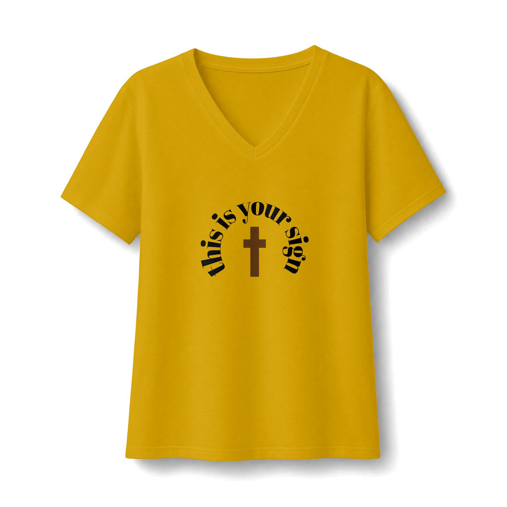 Do Not Fear — Women's V-Neck Tee with 'God Is With You' Cross Design