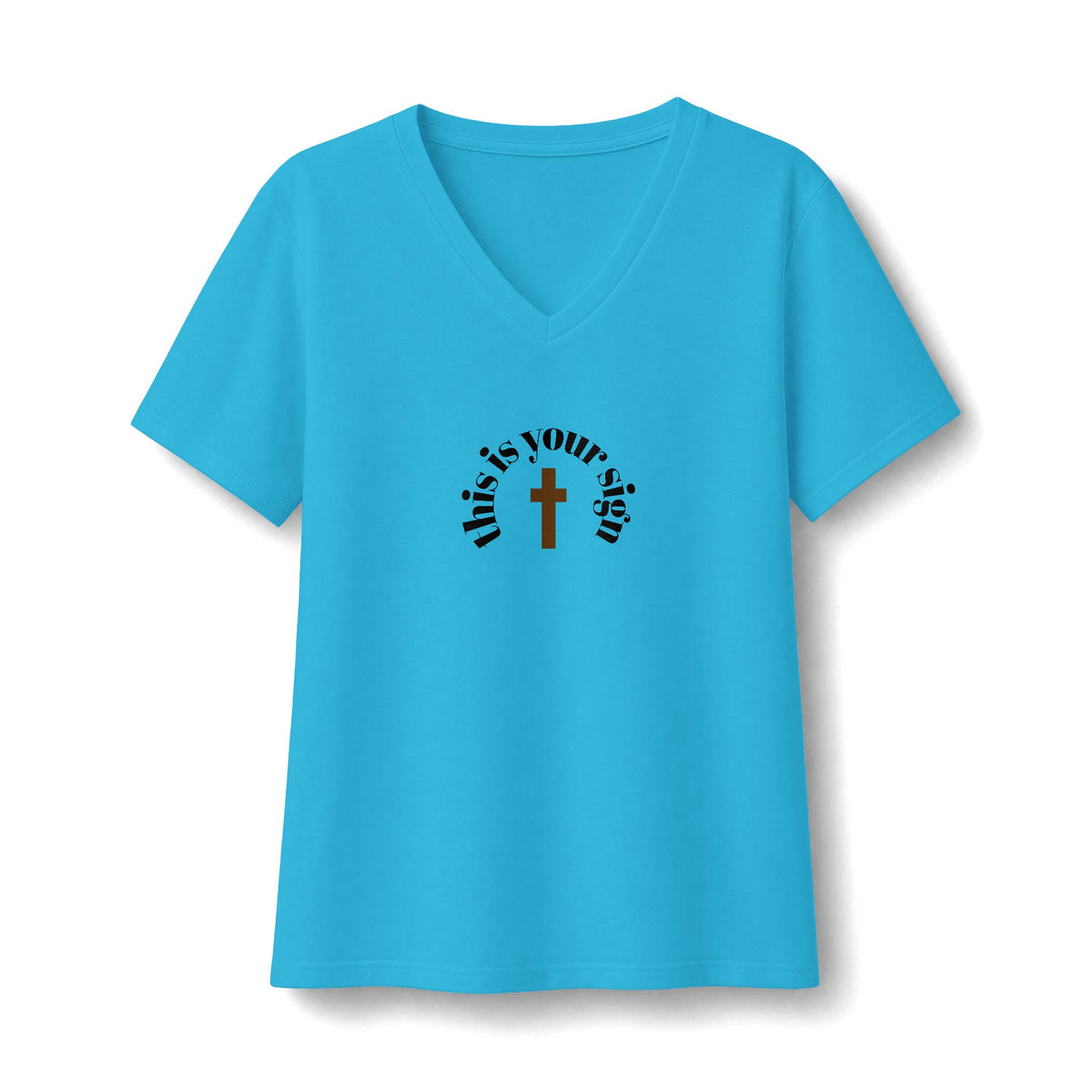 Do Not Fear — Women's V-Neck Tee with 'God Is With You' Cross Design