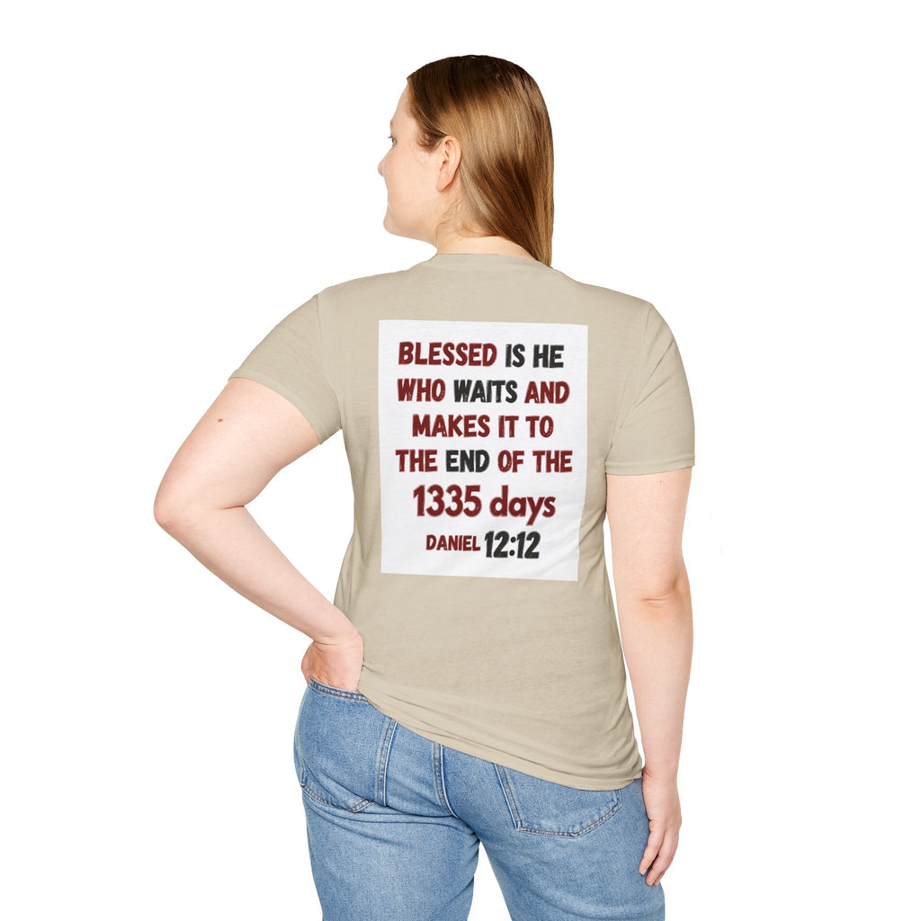 Christian Bible Verse T-Shirt — “Blessed is He Who Waits” Daniel 12:12 / Revelation 12:12