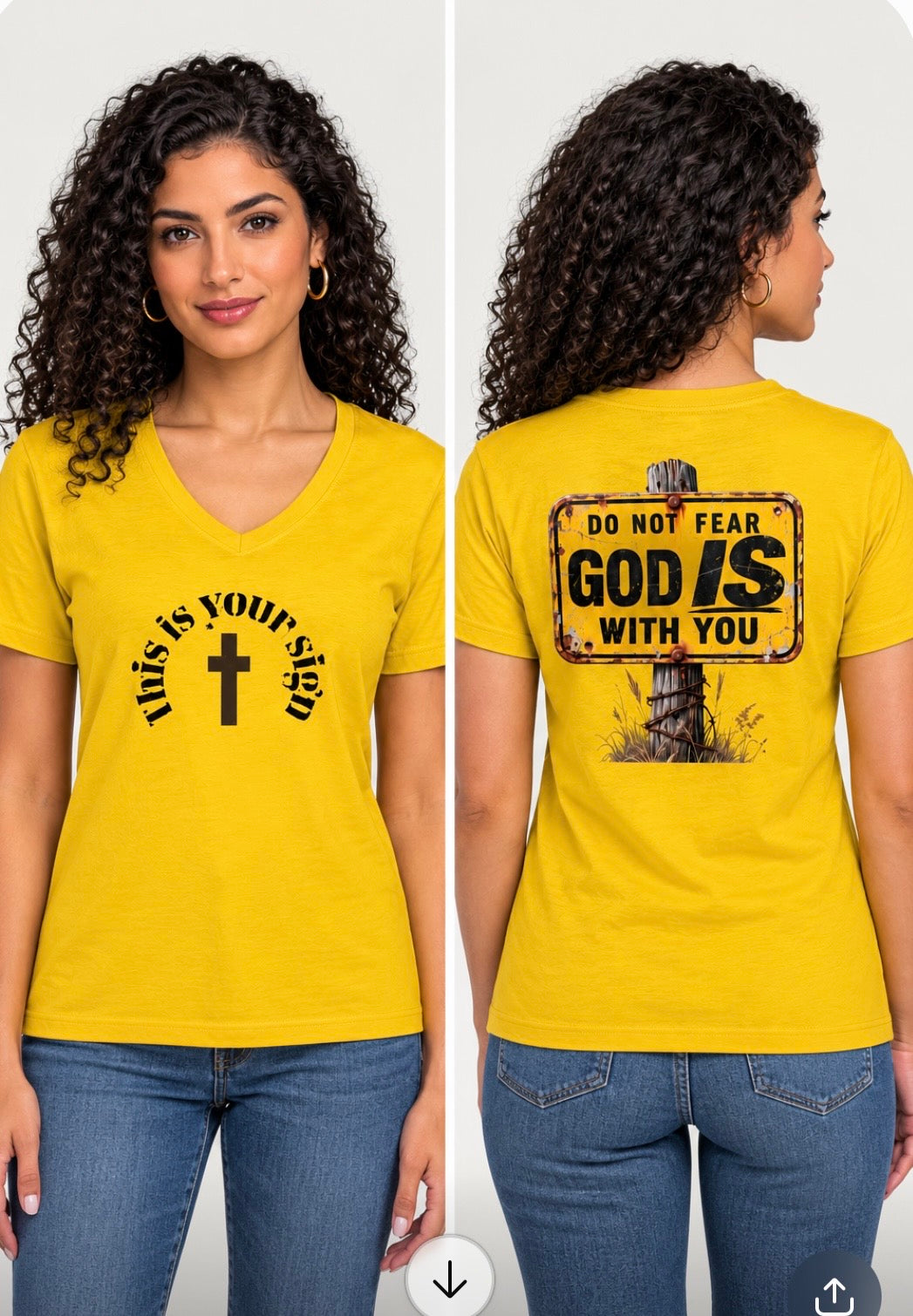 Do Not Fear — Women's V-Neck Tee with 'God Is With You' Cross Design