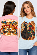 True Identity Dance; Spiritual Israel; Who the Son Sets Free; Temple Jerusalem; Fantasy Illustration T-Shirt | Back Scripture Typography