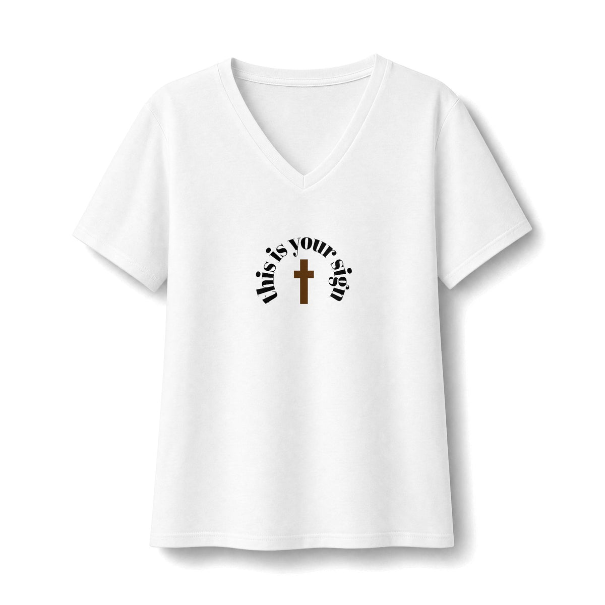 Do Not Fear — Women's V-Neck Tee with 'God Is With You' Cross Design